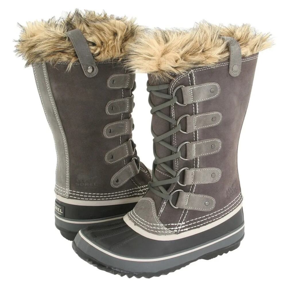 Sorel Joan of Arctic Boots Leather Winter Snow Lace Up Faux Fur Outdoor Brown 7